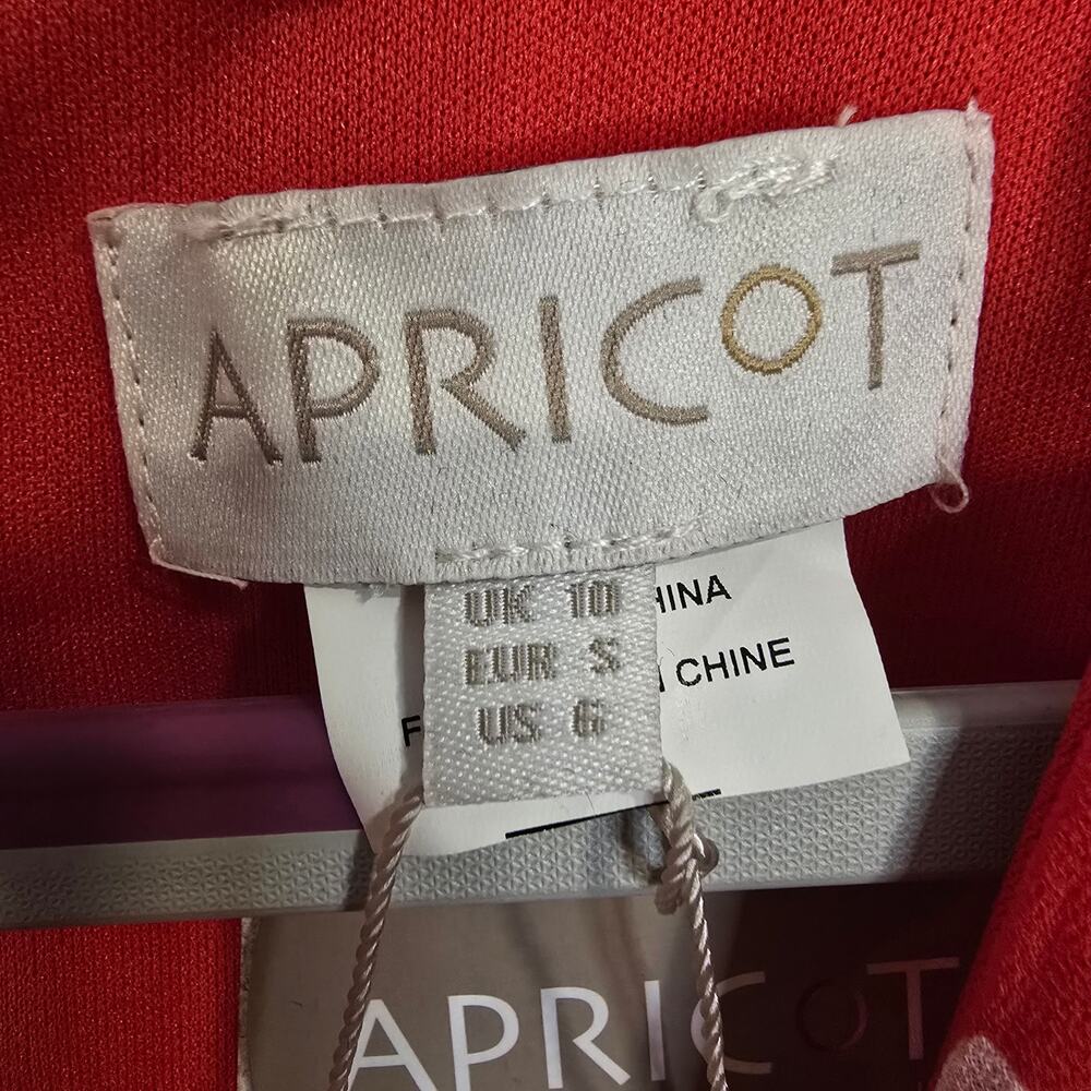 NEW NWT Women's Apricot Red & White Floral Ruch Front V-Neck Dress | Size 6 - Picture 12 of 13